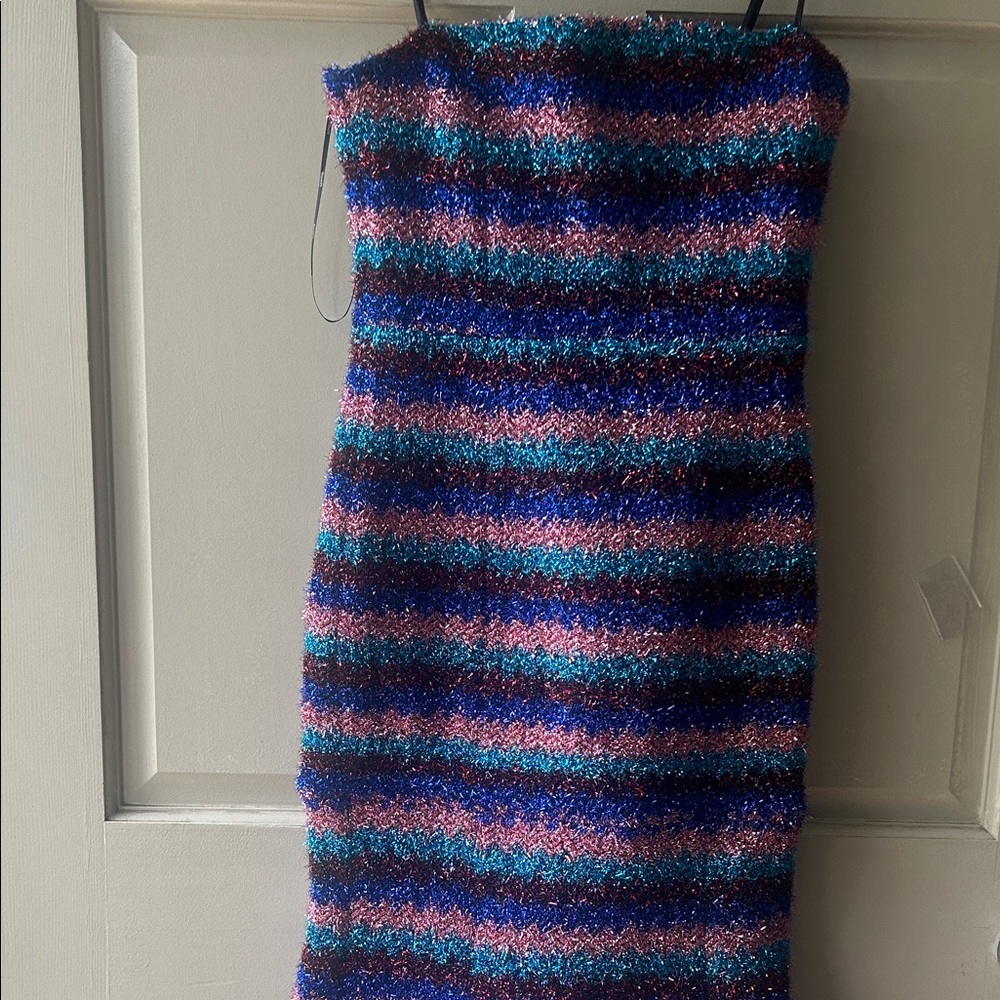 Elliatt Sparkle Striped High-Low Dress in Blue, Pink, Teal